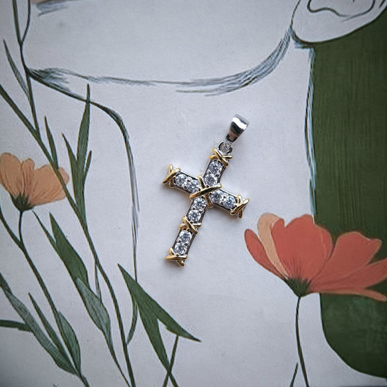Silver cross with cubic zirconia