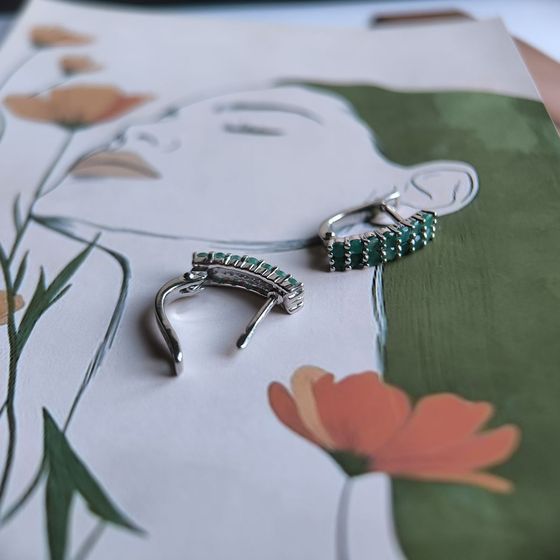 Серебряные серьги с изумрудом 1.253ct