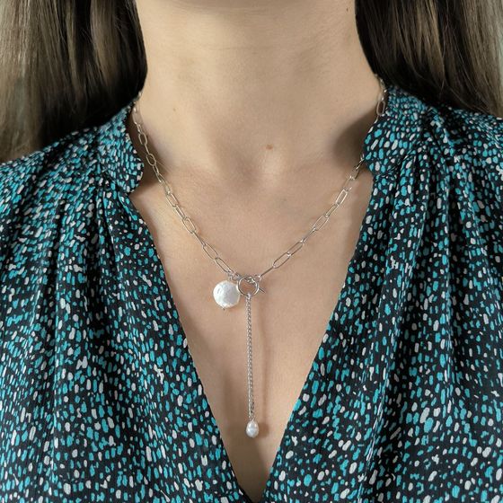 Silver necklace with baroque pearls