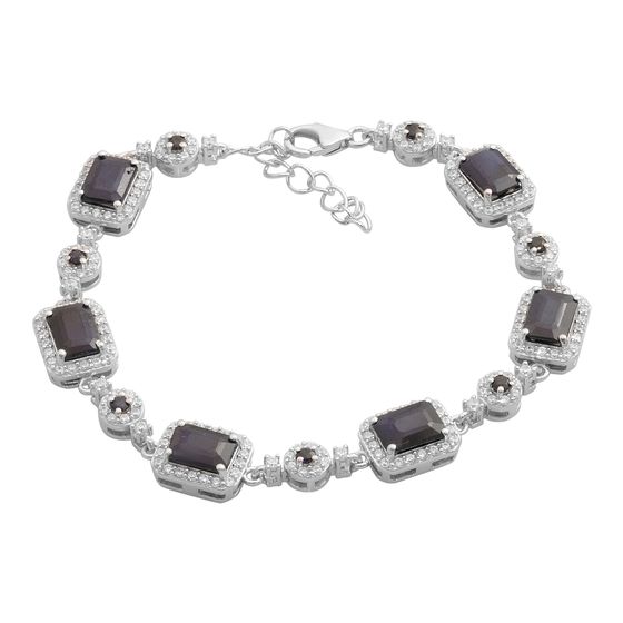 Silver bracelet with sapphire, fianites