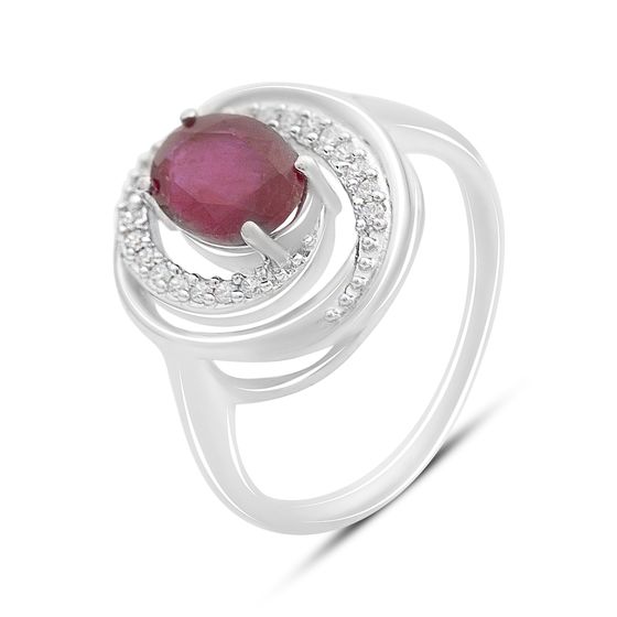 Срібна каблучка з рубіном 2.03ct, фіанітами