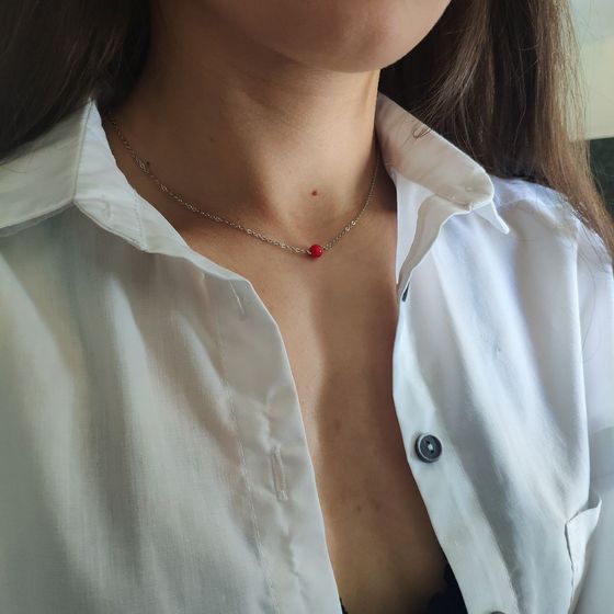 Срібне кольє з коралом