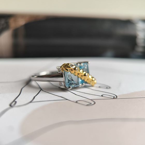 Silver ring with topaz, fianites