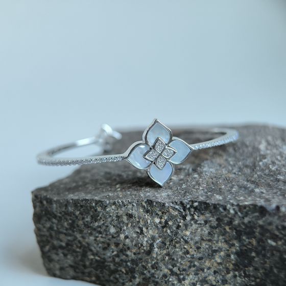 Срібний браслет з перламутром, фіанітами