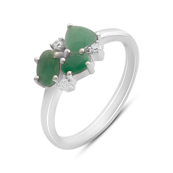 Срібна каблучка зі смарагдом, фіанітами