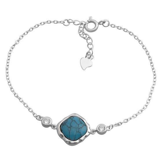 Silver bracelet with turquoise, fianites