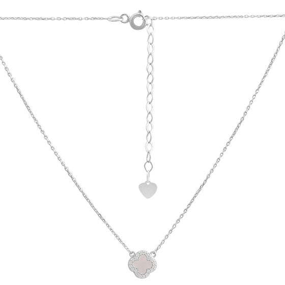 Silver necklace with mother-of-pearl, phianites