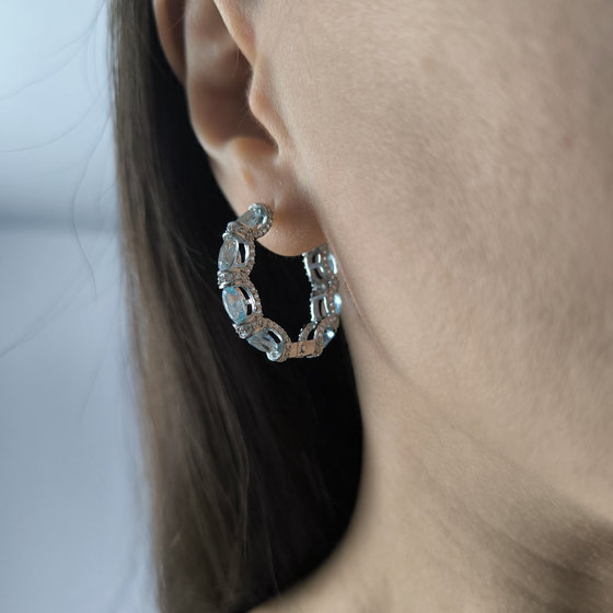 Срібні сережки з топазом 11.8ct, фіанітами