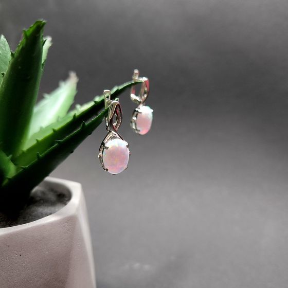 Серебряные серьги с опалом 4.429ct, фианитами