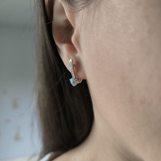 Срібні сережки з топазом 1.211ct, фіанітами
