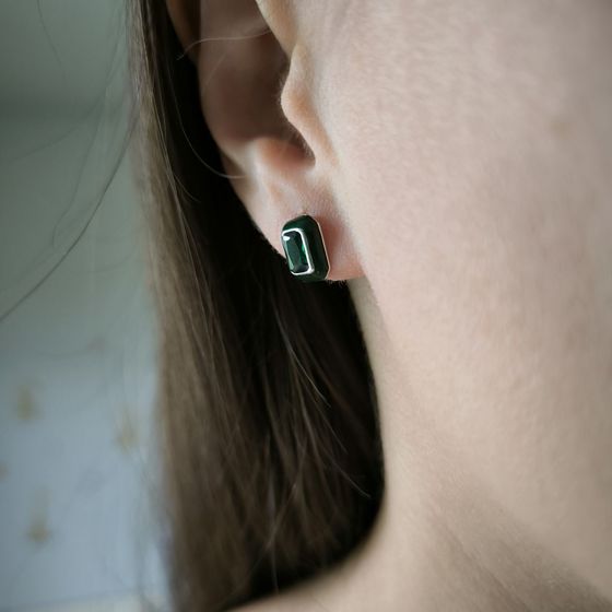 Срібні сережки з фіанітами, емаллю