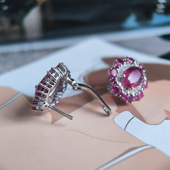 Silver earrings with a 14.72ct ruby and cubic zirconia