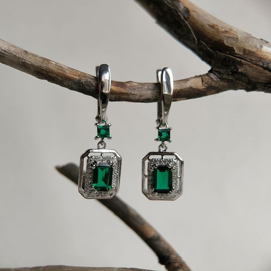 Срібні сережки зі смарагдом nano 2,367 карата