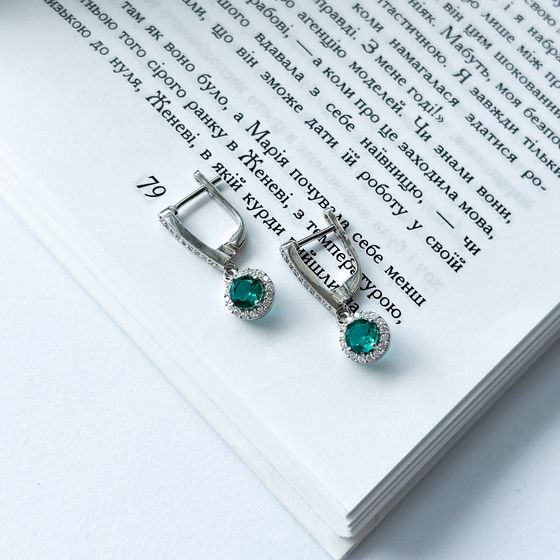 Серебряные серьги с аквамарином nano, фианитами