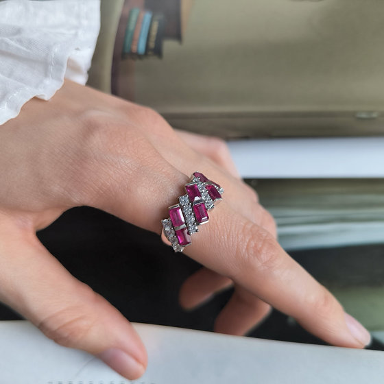 Silver ring with a 5.59ct ruby and cubic zirconia stones