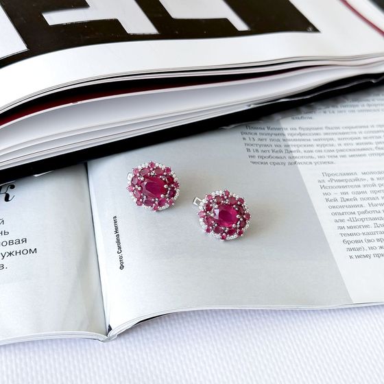 Серебряные серьги с рубином 10.471ct