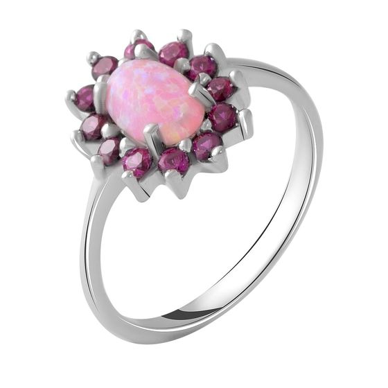 Серебряное кольцо с опалом 0.288ct, рубином nano
