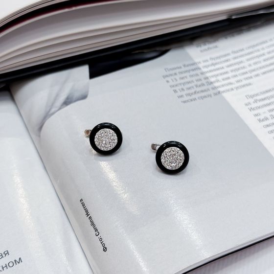 Серебряные серьги с ониксом, фианитами