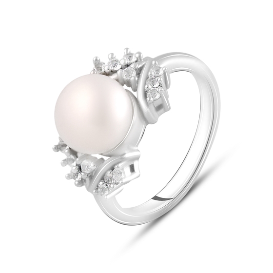 Серебряное кольцо с жемчугом, топазом белым