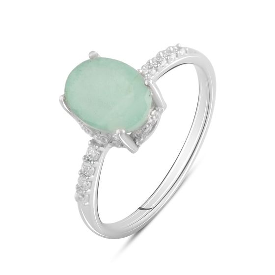 Silver ring with emerald, fianites