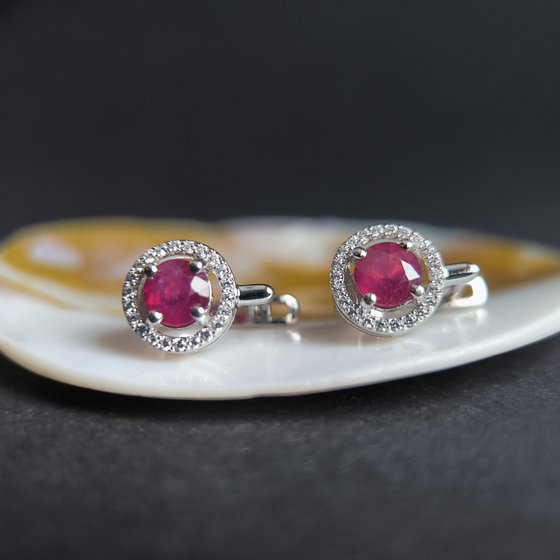 Silver earrings with ruby 2.672ct, cubic zirconia