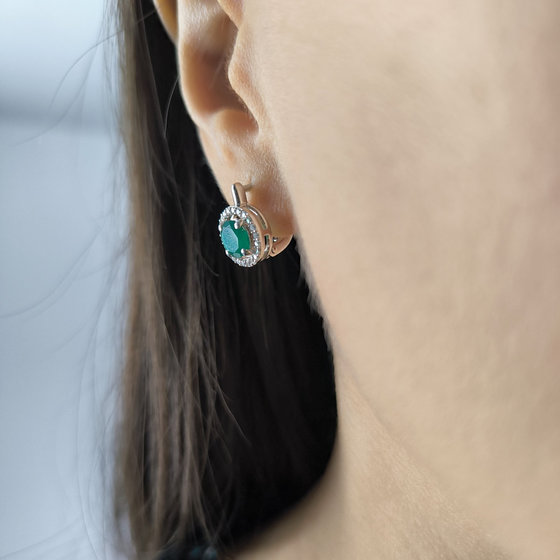 Серебряные серьги с агатом 1.994ct, фианитами