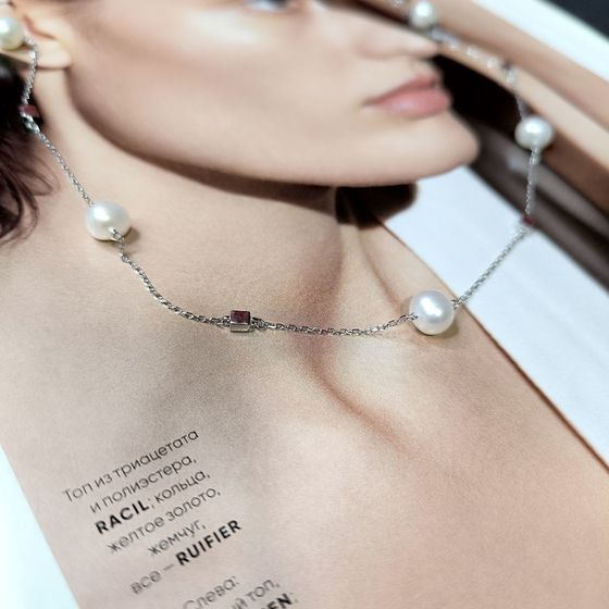 Серебряное колье с жемчугом барочным