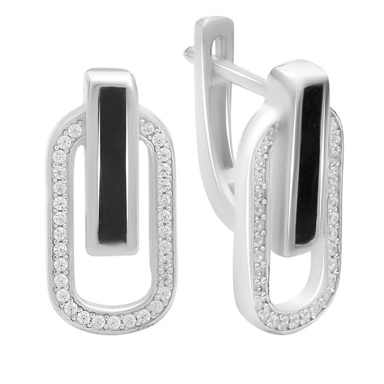 Silver earrings with cubic zirconia and onyx