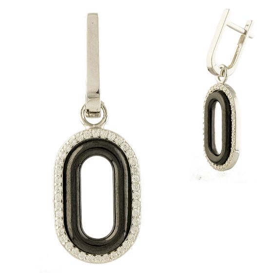 Silver earrings with cubic zirconia and ceramic