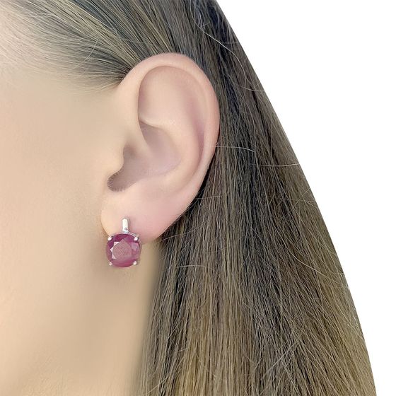 Silver Earrings with a 3.113-carat Ruby