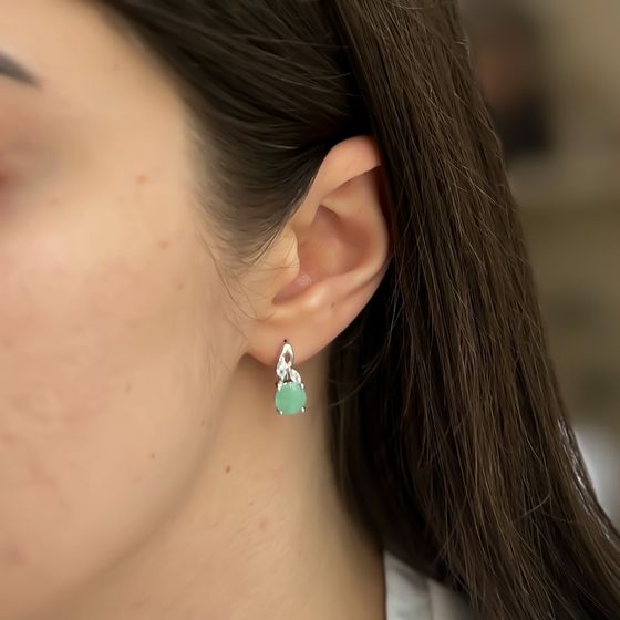 Серебряные серьги с изумрудом 2.992ct, фианитами