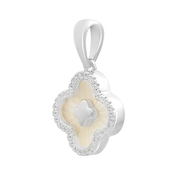 Silver pendant with cubic zirconia and mother-of-pearl