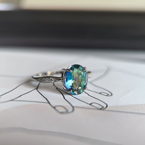 Silver ring with mystic topaz