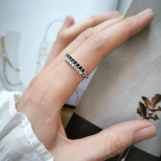 Silver ring with sapphire and cubic zirconia