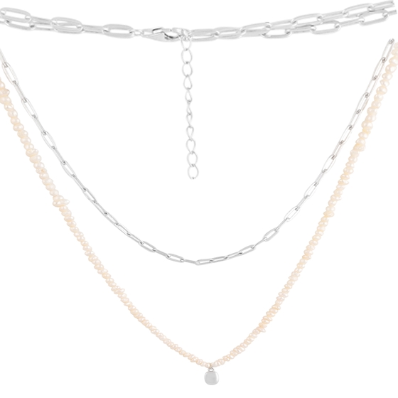 Silver necklace with baroque pearls