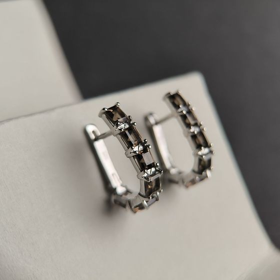 Серебряные серьги с раухтопазом (дымчатым кварцем) 4.258ct