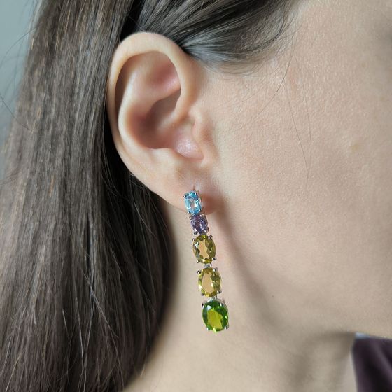 Срібні сережки з аметистом, хризолітом, топазом, цитрином
