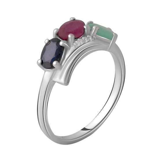 Серебряное кольцо с сапфиром 1.76ct, изумрудом, рубином