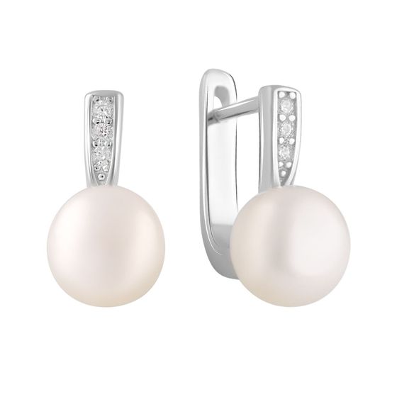 Silver earrings with pearls, fianites