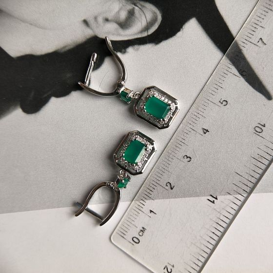 Срібні сережки з агатом 2.617ct, фіанітами