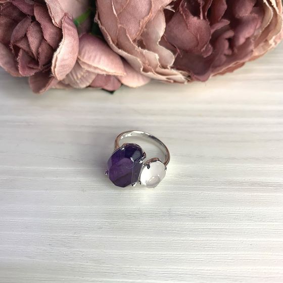 Серебряное кольцо с аметистом 8.5ct, розовым кварцем