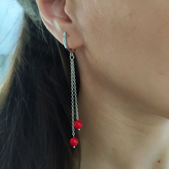 Срібні сережки з коралом