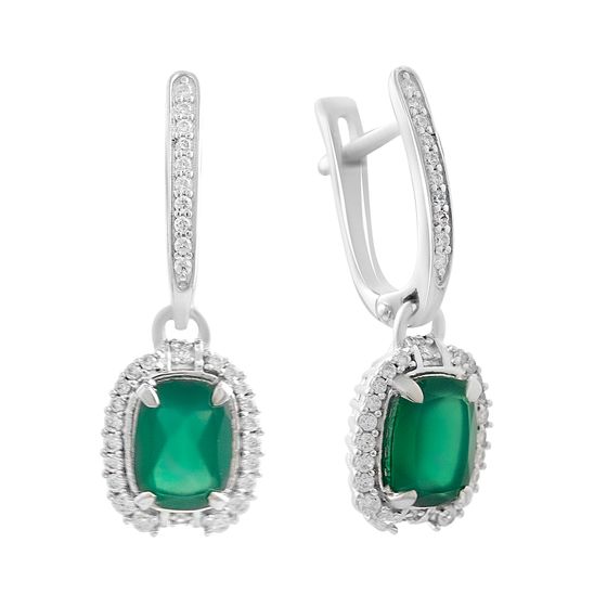 Silver earrings with agate 3.132ct, cubic zirconia