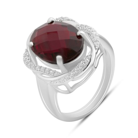 Серебряное кольцо с гранатом nano 4.925ct, фианитами