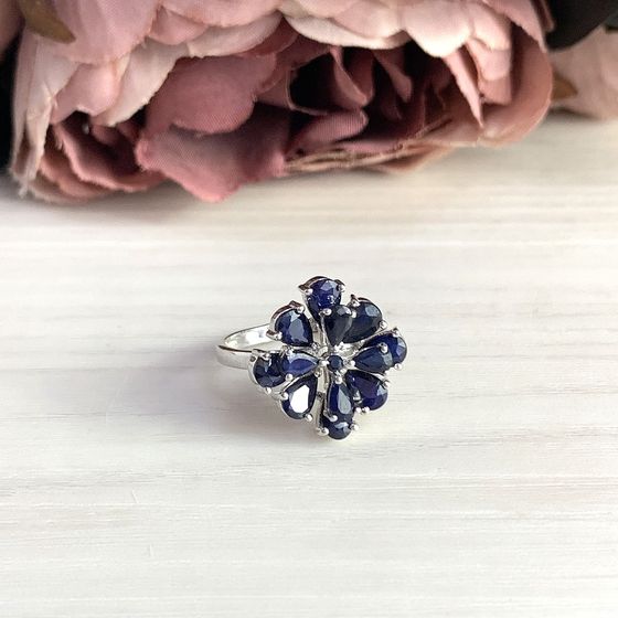 Silver ring with a sapphire
