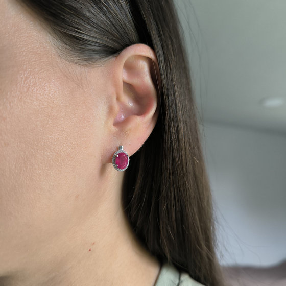 Silver earrings with a 3.97-carat ruby and cubic zirconia