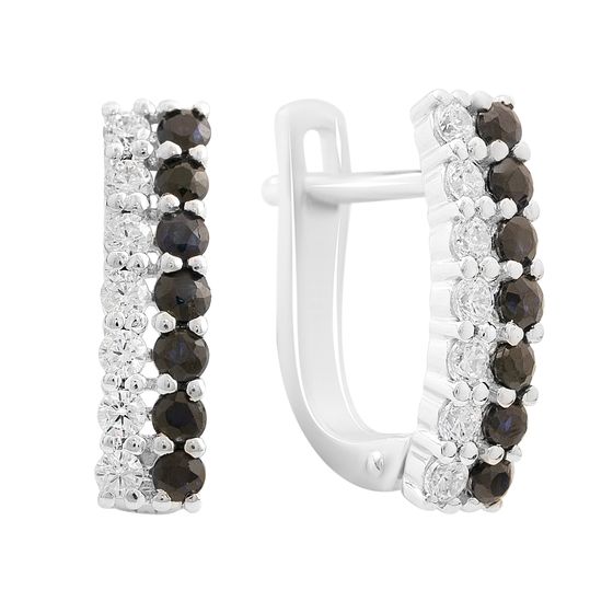 Silver earrings with 1.434ct sapphire and cubic zirconia