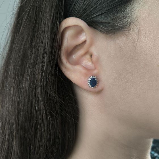Срібні сережки з сапфіром 2.342ct, фіанітами