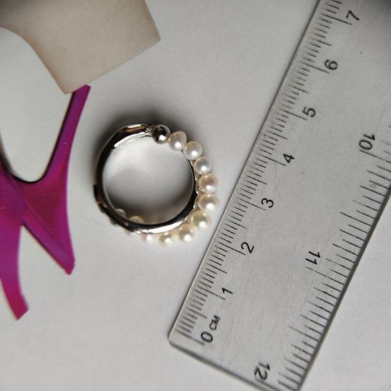 Silver ring with baroque pearls