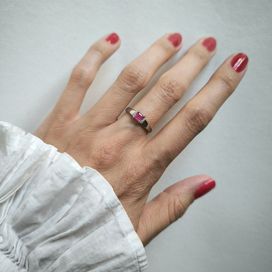 Silver ring with a 0.519-carat ruby and cubic zirconia